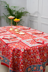 Royal Jaipur Harmony Hand Block Print Premium Bed Linen Set (6 Pieces) + Dining Set